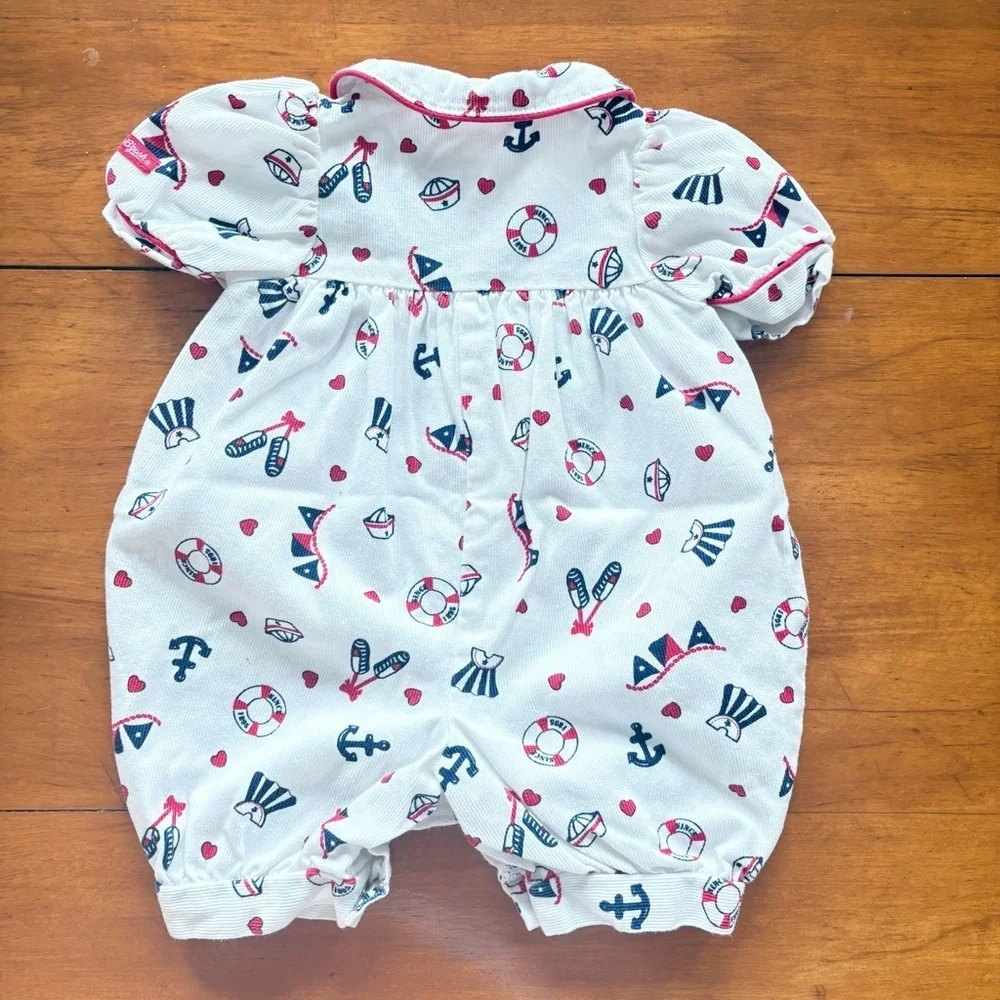 Vintage OshKosh B’gosh Nautical Anchor Baby Collared Bubble Romper Size 3M